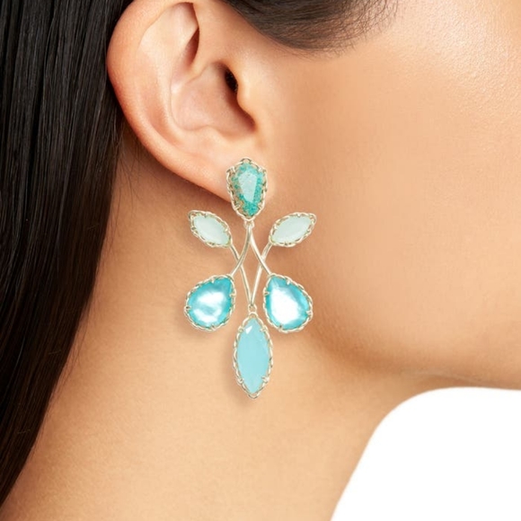 NWT Kendra Scott Gwenyth Earrings Gold Blue Stones - Picture 4 of 6